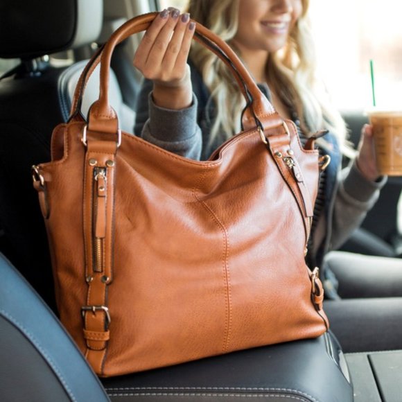 Shop_Fig Handbags - New Brown Soft Vegan Leather Bag Tote Purse NWT!